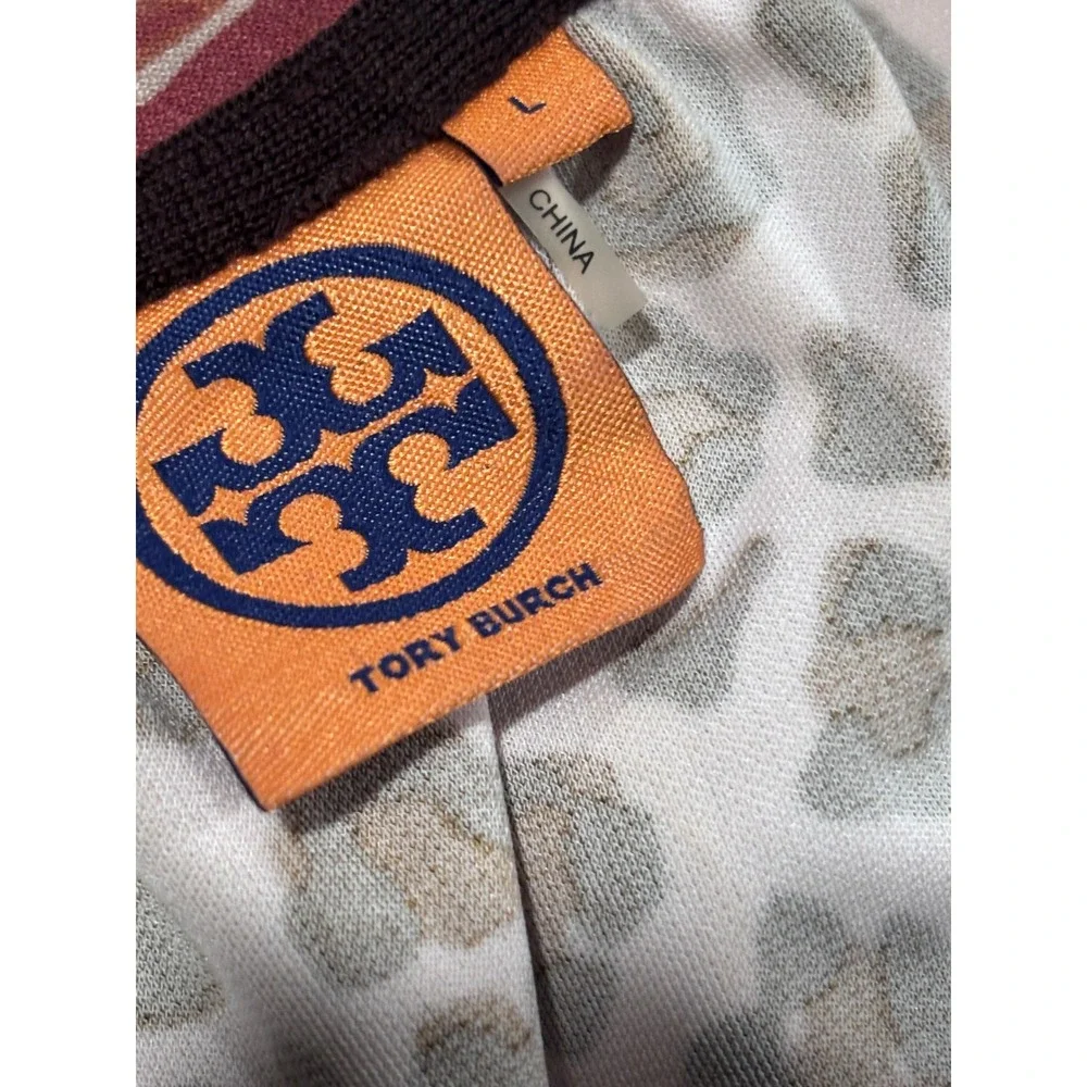 Tory Burch Brown White Leopard Long Sleeve Bubble Hem Blouse Old Money Preppy L